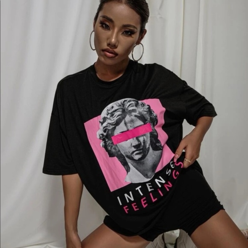 love, Fire Black and Pink Graphic Tee